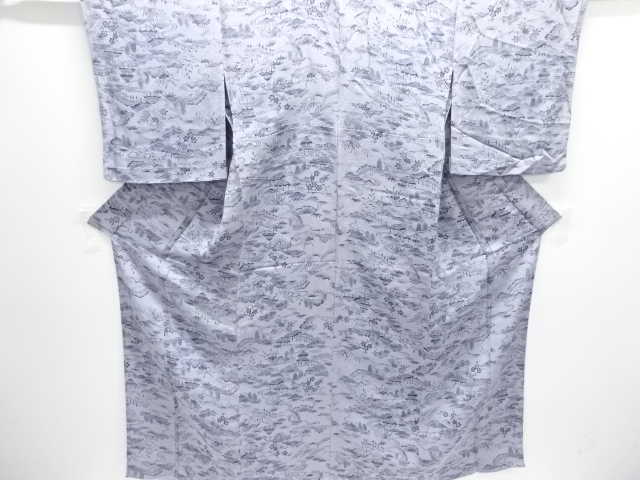 縮緬地　草花模様単衣小紋着物